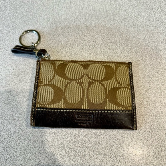 Coach Khaki Brown Tan Signature Mini Skinny Keychain Coin Purse Wallet Vintage - Picture 1 of 4